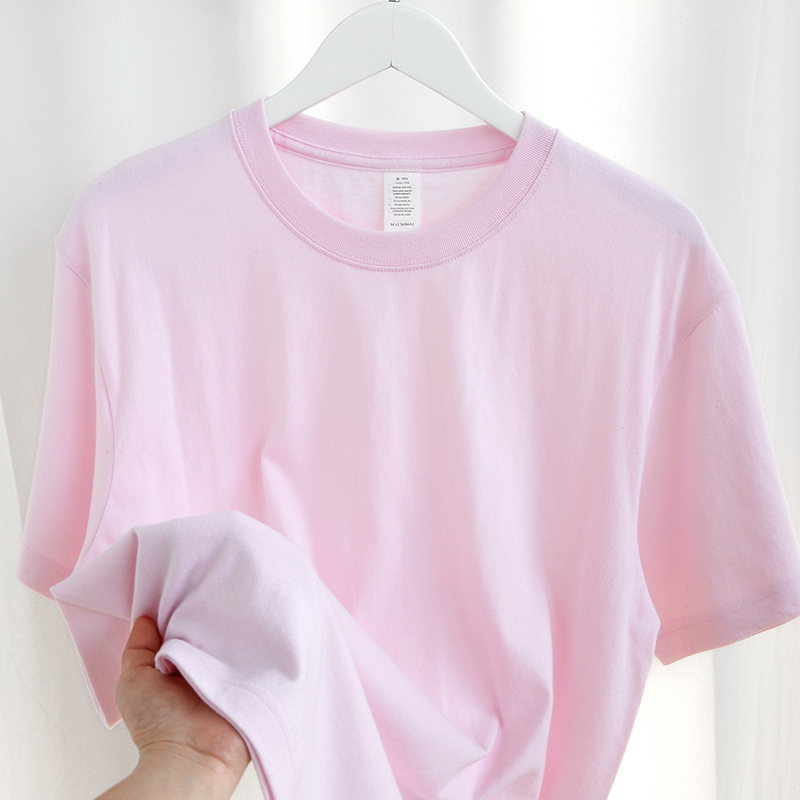 Cherry Blossom Pink Light Pink 220g Heavyweight Pure Cotton Short-Sleeved T-Shirt for Women, Salt-Style, Age-Reducing, Summer, Simple, Loose Half-Sleeve Shirt