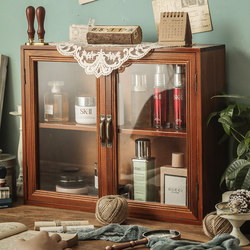 zakka Cup Retro Solid Wood Desktop Storage Box Dressing Table Cosmetic Mask Lipstick Glass Storage Rack