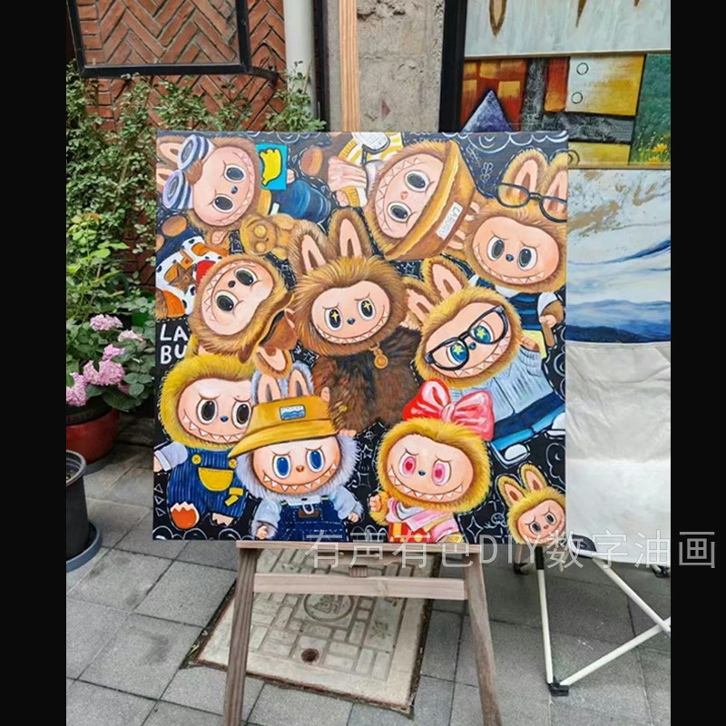 油彩画 labubu拉布布数字油画高颜值手工diy填色静心解压画手绘油彩画