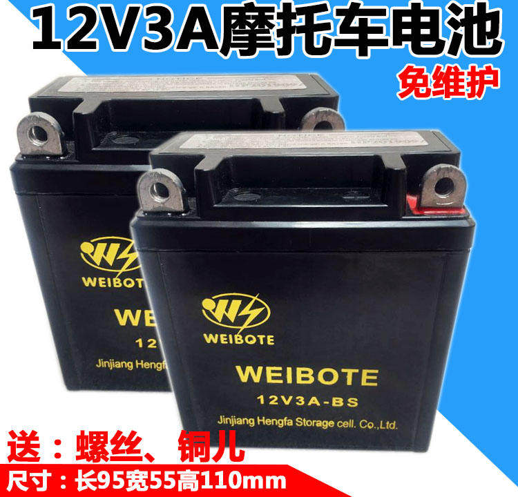 Old paragraph imported CG125 locomotive battery flower cat silver cat 12V3A battery storage battery free of maintenance