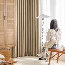 Cotton and linen curtains blackout Japanese style 2021 new living room thickened full fabric hook style ins beige bedroom t