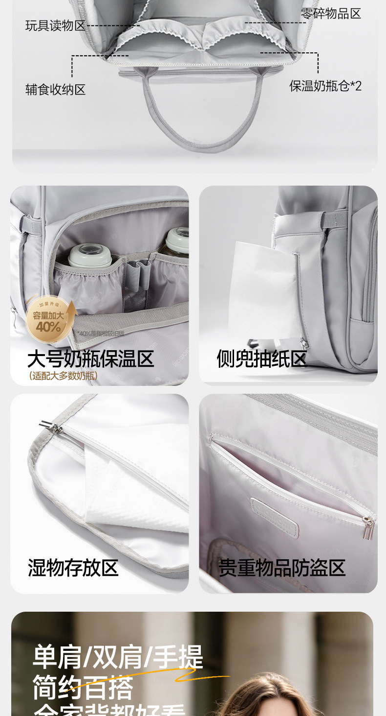 【新品】ALAMOM妈咪包大容量时尚多功能轻便双肩背母婴外出妈妈包 — 7