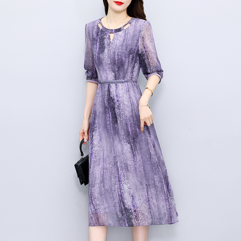 Purple Chiffon Dress for Women, Summer 2026 New Beach Dress, High-End Light Luxury Dress for Mothers