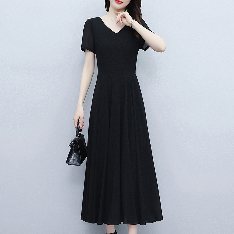 Black Chiffon Dress 2026 New Style Women's Summer Long Dress with a High-End Feel, Waist-Cinching, Slimming and Elegant Summer Long Dress Black Chiffon Dress 2026 New Style Women's Summer Long Dress with a High-End Feel, Waist-Cinching, Slimming and Elegant Summer Long Dress