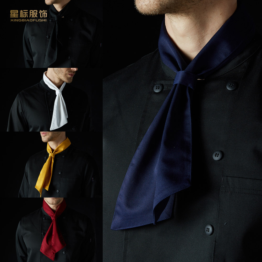 Kitchen catering chef clothes sweat scarf bow tie small length scarf black red yellow blue male and female students solid color triangle scarf
