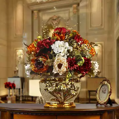 Light luxury European style simulation flower ornaments living room decoration flower rose peony fake flower silk flower vase potted flower arrangement floral art