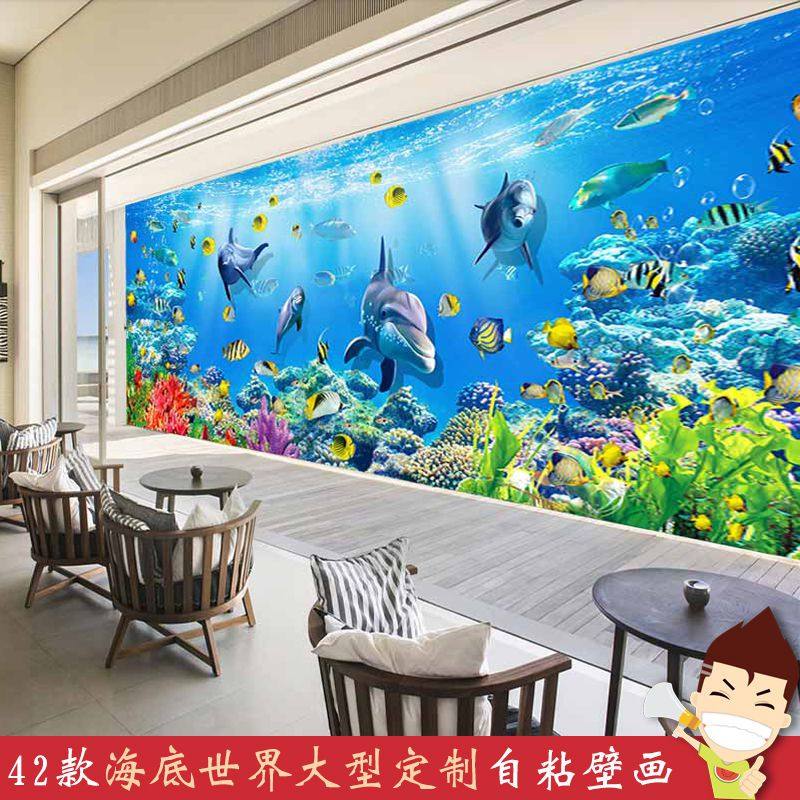 3D Wall Stickup Bedroom Self-Adhesive Cartoon Sticker Animal Dolphin Swimming Pool Waterproof Mural Seafronor World Children's House