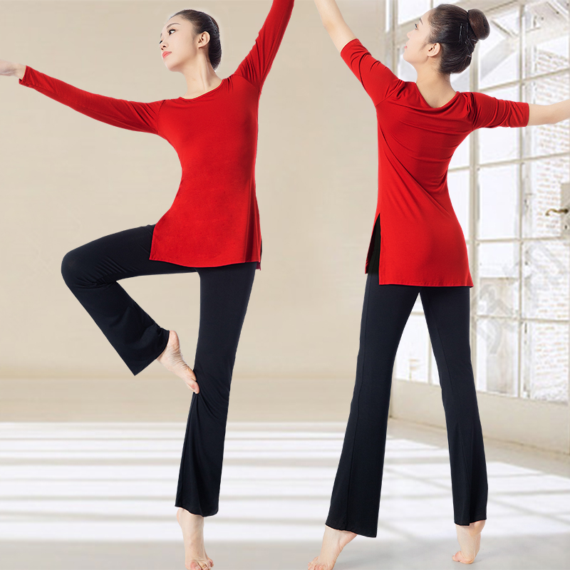 Modern dance practice dress dance dress women's suit top training suit loose Modal mesh shape body wide leg pants