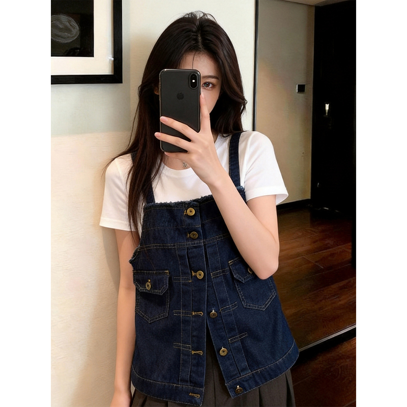 American Retro Denim Vest for Women, New Summer Design, Niche Style, Short Top for Hot Girls, Versatile Outerwear Vest