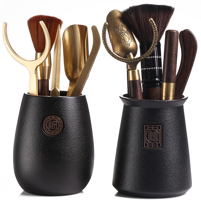 Ebony five-piece carbonized bamboo tea set Tea clip Tea needle Tea spoon Tea towel raising pot pen Kung Fu tea path matching pieces