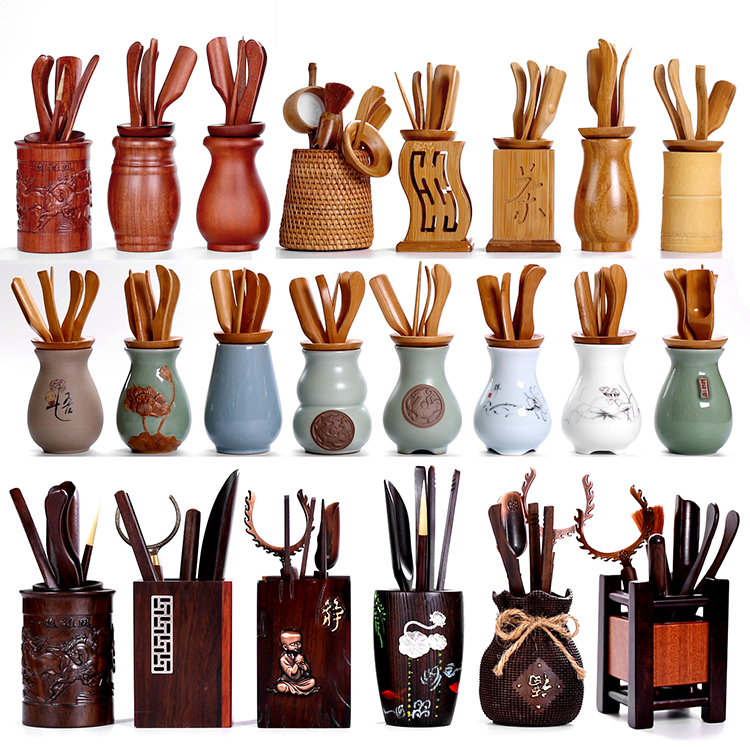 Kung Fu tea accessories Tea ceremony Six Junzi Complete set of ebony solid wood tea clip Bamboo tweezers Tea cup tea clip