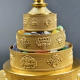 La Rong College Tibetan Manza Pan плавно чистая бронза восемь сокровищ благоприятной резьбовой тантры для чайной тарелки Foan, чтобы отправить драгоценные камни