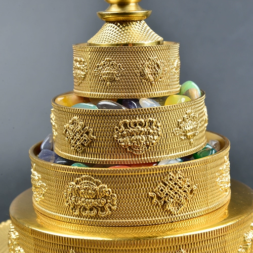 La Rong College Tibetan Manza Pan плавно чистая бронза восемь сокровищ благоприятной резьбовой тантры для чайной тарелки Foan, чтобы отправить драгоценные камни