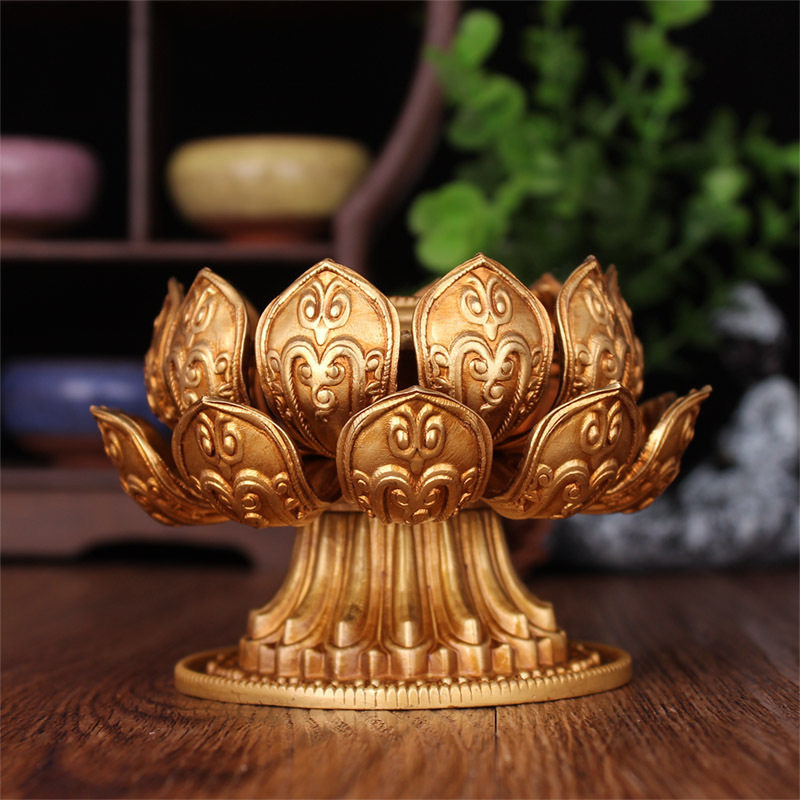 Collection-level exquisite pure copper hand-rolled prayer wheel lotus base for Buddha supplies, double-layer diameter 10 5cm