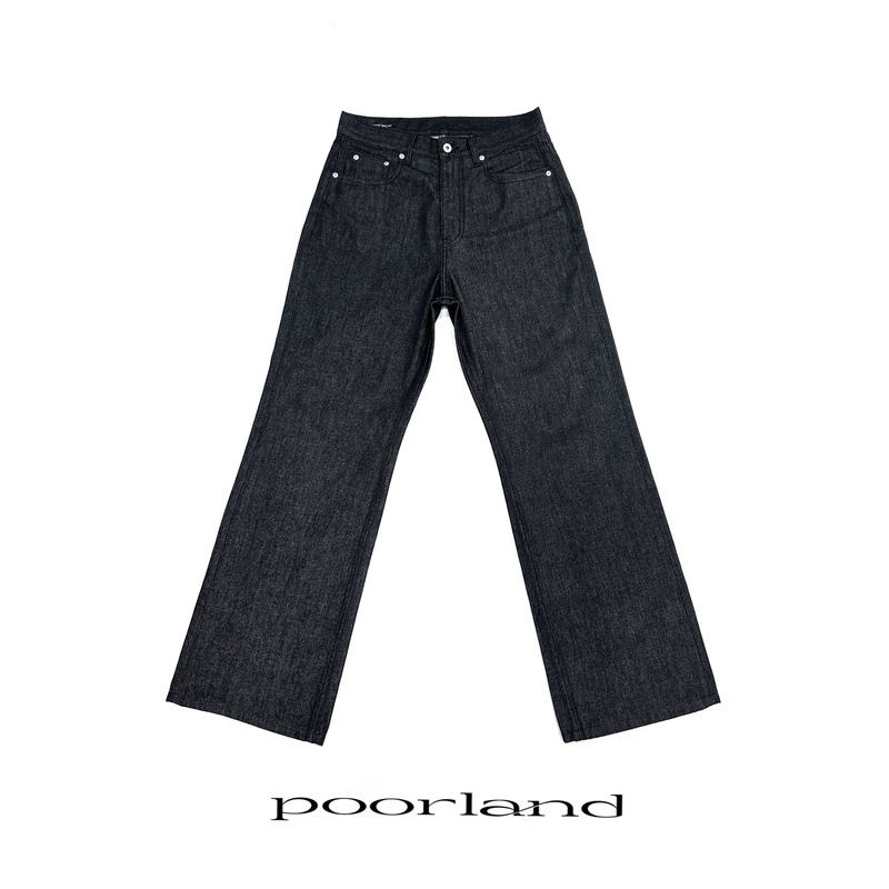 [Jiaxing Kanglong 14.5oz Original Cowhide] Stiff A-Line Straight-Leg Black Feather Cotton Jeans Poorlanddn1004