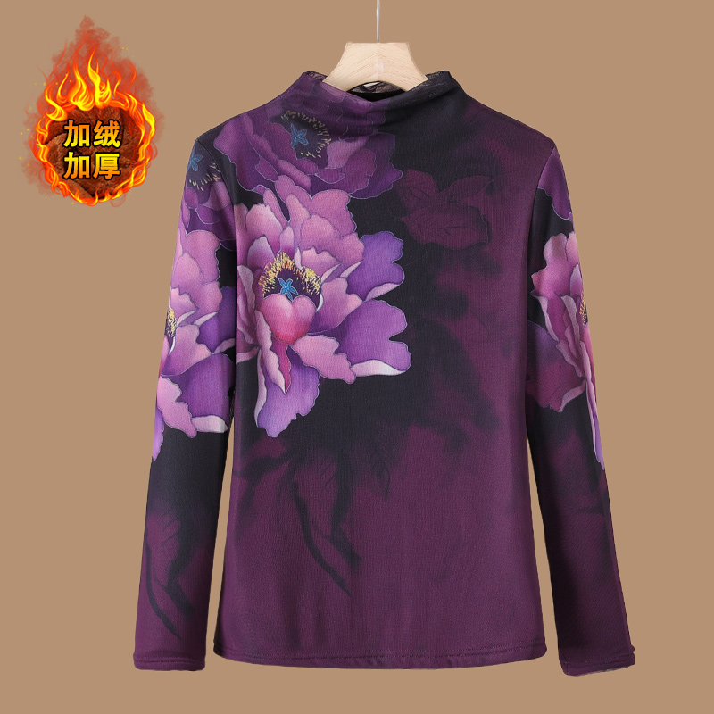 Mom autumn winter plus suede thickened with undershirt new middle aged woman inner lap long sleeve half high collar warm t-shirt blouses-Taobao