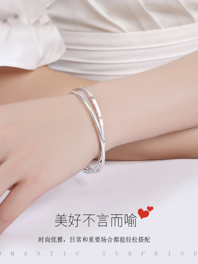双环四叶草纯银手镯女新款小众设计轻奢高级感银镯子年轻款送女神