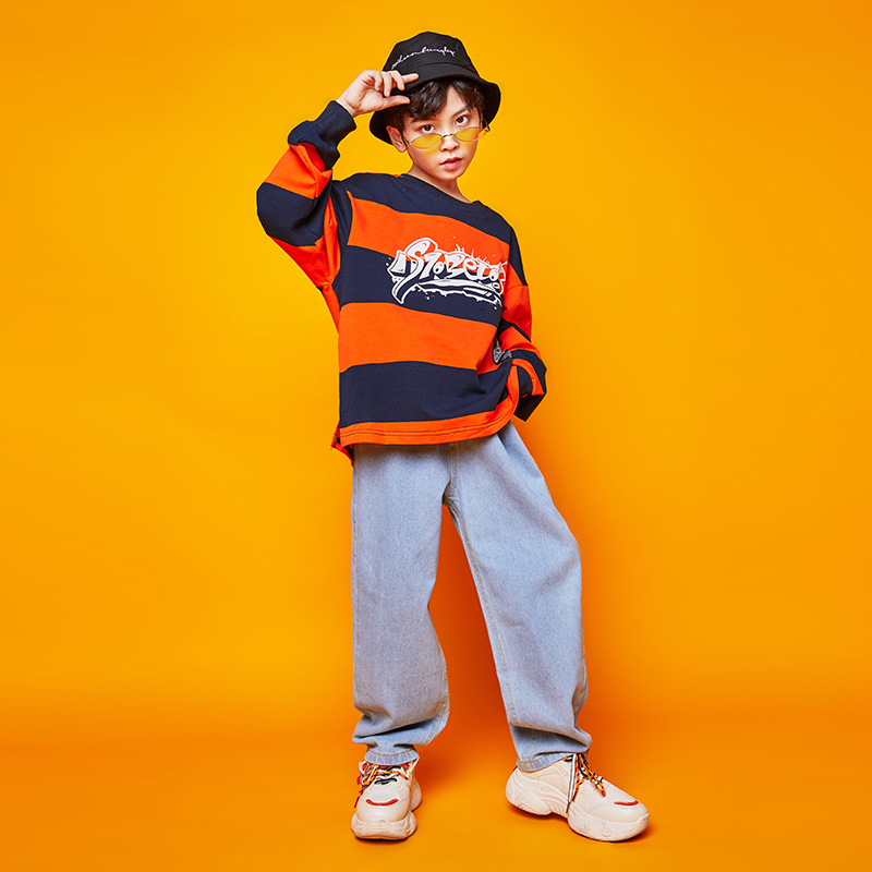 Hip-hop children's hip-hop suit retro striped long-sleeved toddler hiphop costume handsome boy hip-hop trendy outfit