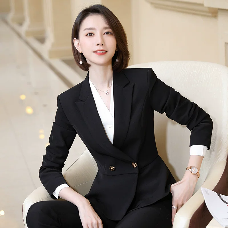 夏勤 Demi-season classic suit jacket for leisure, black set, Korean style