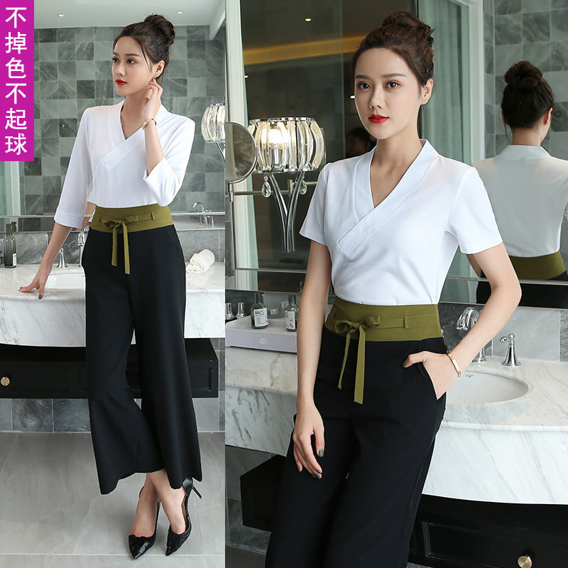 Shallow Ru Summer Foot Bath Technician Workwear Women Sauna Massage Suit Suit Broadlegged Pants THIN HEALTH CARE HOUSE BEAUTY SALON