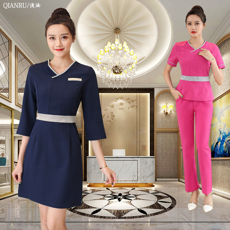 Shallow Ru Summer Beauty Salon Beauty Division Foot Therapy Shop Foot Bath Technician Work Suit Women's Dress Temperament High End