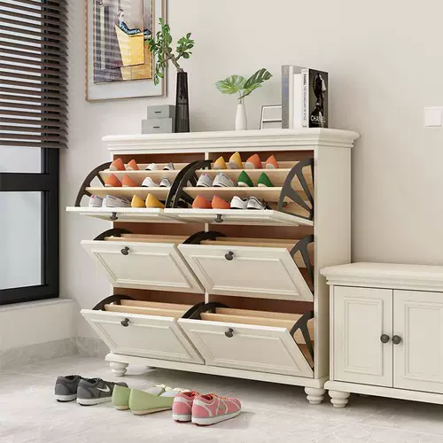 Американский стиль сплошной древесина для обувного шкафа для дома маленькая квартира Ультра -тонкая легкая роскошь вход в дверь шкаф