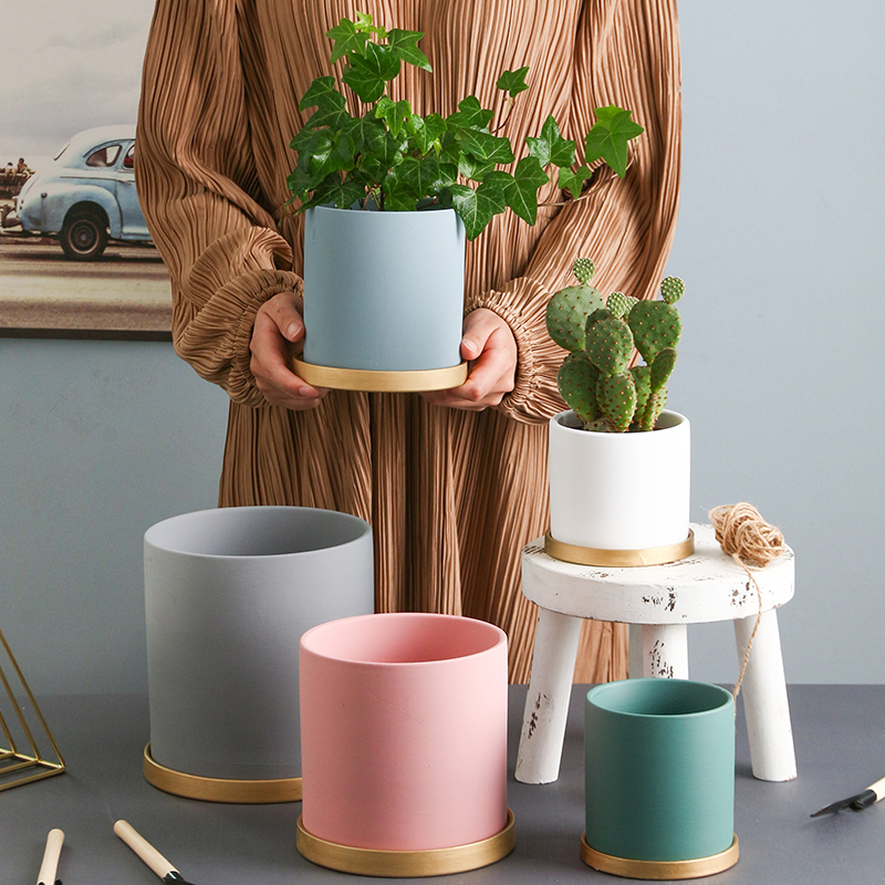 Nordic contracted ceramic flower pot large creative move with tray with other butterfly orchid flower pot pot basin