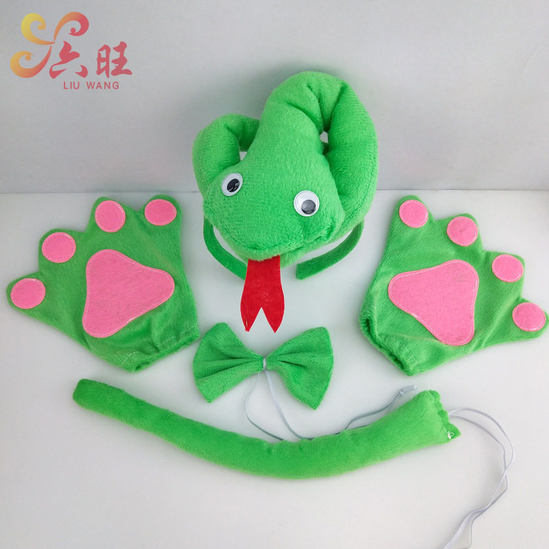 Solid Animal Snake Head Stirrup Prom Party Children Small Green Snake Hair Stirrup Fairy Tale Romance Scene Drama Great Python Dt-Taobao