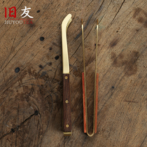 Old friend pure copper tea clip black sandalwood tea clip yellow rosewood tea clip Japanese tea ceremony accessories