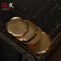 Pure copper coaster kung fu tea set household tea ceremony accessories Japanese tea tray round hand made copper coaster insulation cup holder
