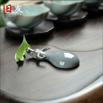 Old Friends of the Kiln Tea Pet Niu Ru Kiln Open can raise purple sand ice crack tea play mini trumpet Buffalo ornaments ceramics