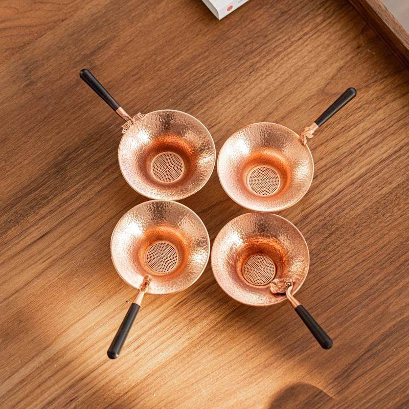 Handmade Red Copper Tea Leak Black Sandalwood Handle Tea Filter Home Utiliti Tea With Filter Screen Tea Duct Accessories Tea Partition Funnel-Taobao