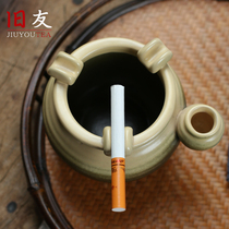 Old friends coarse pottery ashtray Japanese household ceramics creative personality with water tank office ashtray living room Anti-flying ash