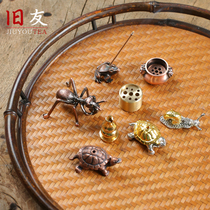 Pure copper incense insert pan incense holder small gourd incense nine hole line incense bracket Mini small water drop household desktop incense burner