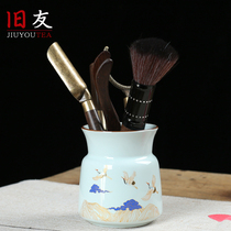 Old friend Xianghe ebony tea ceremony six gentlemen tea ceremony accessories solid wood ceramic kung fu tea set Tea Needle tea spoon zero match