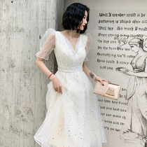 Starry night gown 2022 new banquets engagement small gown Feminine Temperament Birthday Party Tandem Dress Fairy