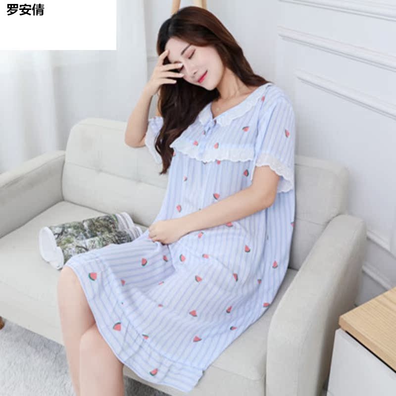 Bông lụa phụ nữ pajama váy ngắn tay mỏng rửa mùa hè vải thời trang dễ thương váy mùa hè vải bông nhân tạo nhà.