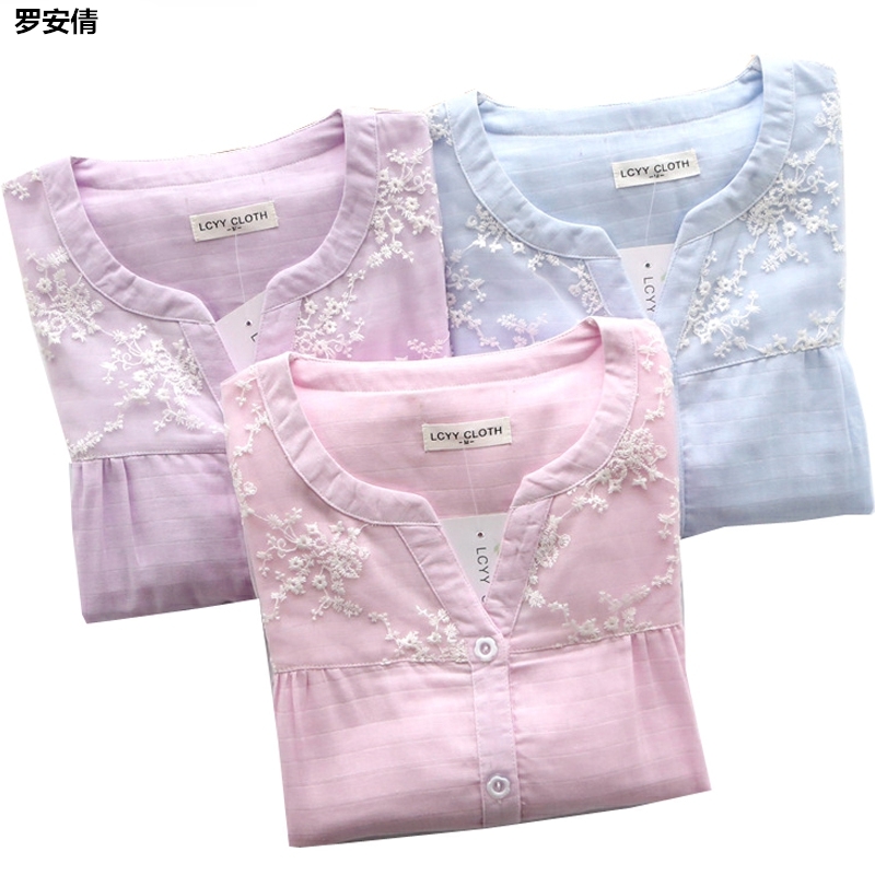 Mùa xuân và mùa thu bông gạc pajama symn womens dài tay áo ngọt lỏng mùa hè Hàn Quốc phiên bản của bộ quần áo về nhà.