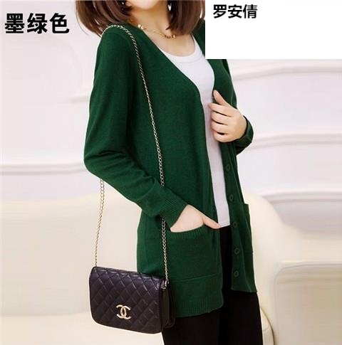 Mùa xuân và mùa thu gà mỏng cổ tim cardigan bên ngoài áo khoác dài mở ngực phụ nữ áo len của mặc một chiếc nhíp bên ngoài một cặp H