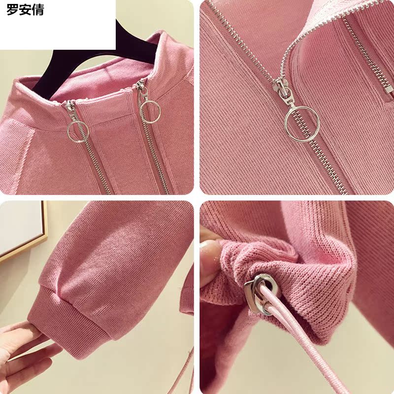 Semi-zip ngắn phụ nữ bảo vệ hồng 2020 in mới đầu mùa thu váy lỏng lẻo ròng đỏ pullrope eo ban nhạc hàng đầu triều