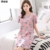 Mùa hè phụ nữ váy cotton ngủ bông dễ thương phụ nữ pajama symmy mùa hè ngắn tay giữa váy Hàn Quốc phiên bản phim hoạt hình lỏng lẻo về nhà quần áo. 