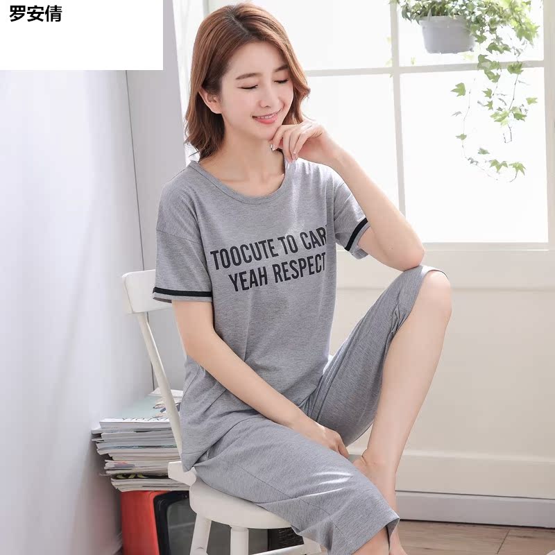 Bộ đồ ngủ mùa hè cotton ngắn tay áo quần bảy điểm thiết lập mùa hè womens mỏng quần cotton quần áo nhà hai mảnh bộ.