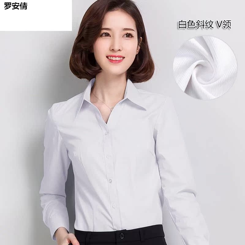 New mùa xuân váy của phụ nữ áo sơ mi trắng dài tay áo sơ mi có cổ áo sơ mi nữ của làng áo sơ mi seisi eo để làm việc