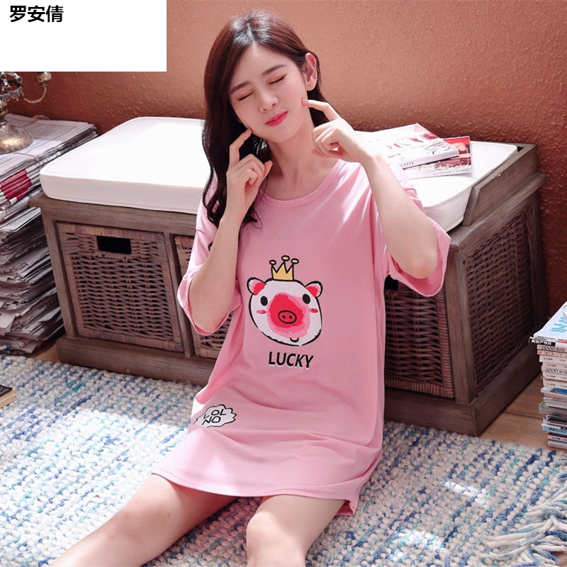 Bộ đồ ngủ mùa hè nữ sinh Han phiên bản dễ thương loose-code mùa hè ngắn tay bộ đồ ngủ cotton.