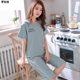 Summer womens đồ ngủ womens đồ ngủ cotton mùa hè ngắn tay bảy điểm quần bông bộ mùa hè có thể mặc quần áo nhà bộ hai mảnh.