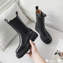 Martin boots womens thick-soled leather 2021 autumn and winter British style mid-tube Chelsea boots fashion all-match heightening short boots women