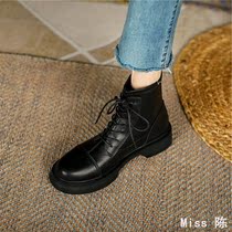 Martin boots womens leather mid-top 2021 autumn and winter all-match British style short boots thick bottom show feet small plus velvet high-top womens boots