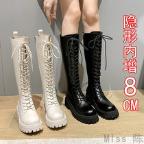 Martin boots womens small mens inner heightened autumn new thick-soled lace-up boots but knee-length boots womens knight boots
