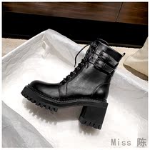 Leather Martin boots womens 2021 autumn and winter British style side zipper short single boots thick heel short boots handsome motorcycle boots