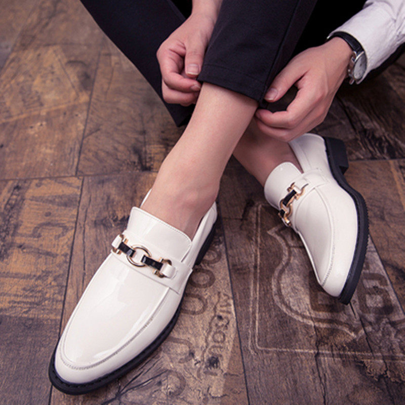 White small leather shoes men's leather slip-on set-up small white shoes men's thick bottom Korean version all-match lazy casual loafer